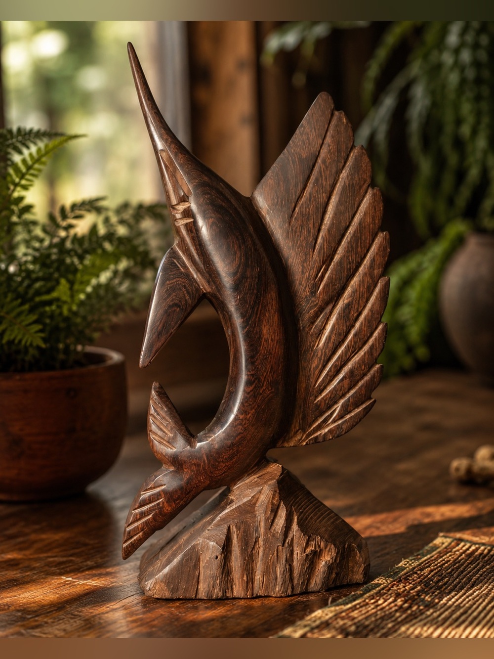 Vintage Hand-Carved Mexican Ironwood Swordfish / Sailfish / Marlin Sculpture 🌊